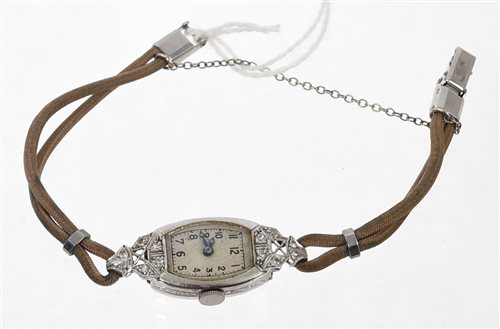 Lot 623 - Art Deco platinum and diamond cocktail watch,
