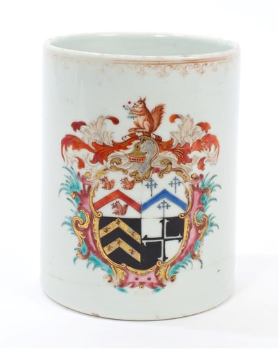 Lot 1 - Mid-18th century Chinese armorial tankard of...