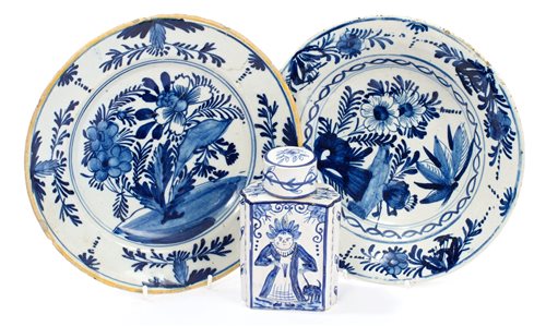 Lot 7 - Two 18th century Delft blue and white tin...