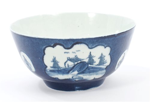 Lot 21 - 18th century Lowestoft blue and white bowl...