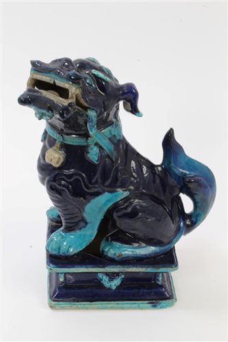 Lot 33 - Antique Chinese blue glazed porcelain temple...