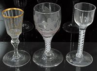 Lot 35 - 18th century wine glass with Jacobite-style...