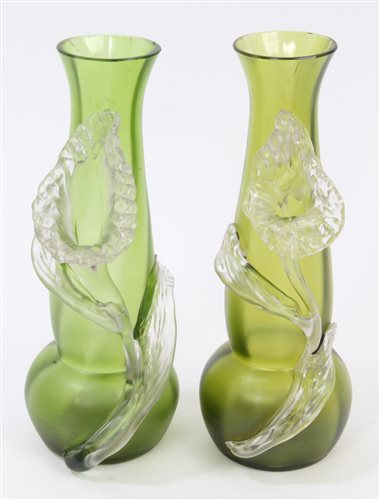 Lot 46 - Pair Edwardian Art Nouveau green and clear...