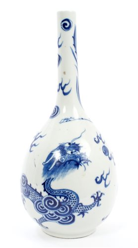 Lot 49 - Chinese Qing blue and white bottle vase with...