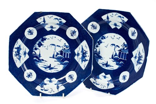 Lot 60 - Pair 18th century Bow blue and white octagonal...