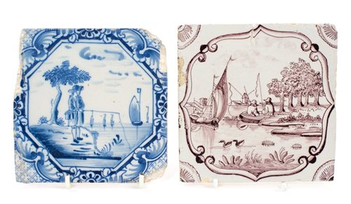 Lot 65 - Two 18th century English Delft tiles - in blue...