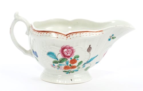 Lot 93 - 18th century Worcester moulded sauce boat,...