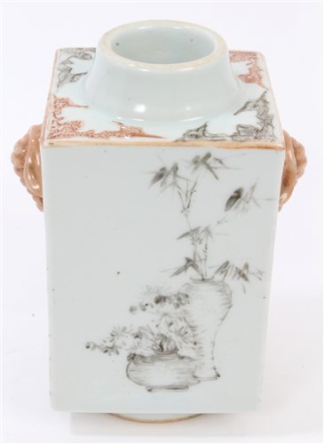 Lot 106 - 20th century Chinese cube vase with moulded...