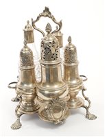 Lot 363 - George III silver cruet stand of cinque-lobed...