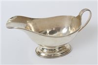 Lot 368 - George V silver sauce boat with reeded border...