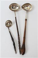 Lot 371 - Georgian silver ladle with turned wooden...