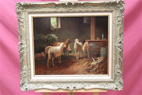 Lot 1058 - 19th century-style oil on panel - sheep and...