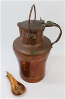 Lot 673 - Antique copper gunpowder flask, 20cm, together...