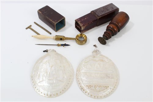 Lot 675 - Two Indo-Portuguese carved mother of pearl...