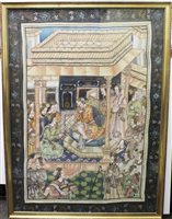 Lot 679 - Indian painted silk panel, rectangular printed...