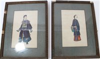 Lot 696 - Pair of 19th century Chinese paintings on rice...