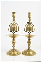 Lot 699 - Pair of 19th century brass tavern candlesticks,...
