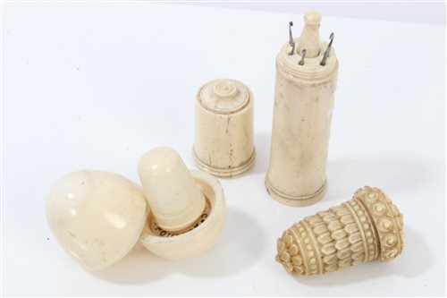 Lot 714 - 19th century carved ivory thimble case in the...