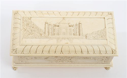 Lot 758 - Early 20th century Indian carved ivory casket...