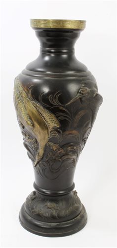 Lot 783 - Japanese Meiji period patinated bronze vase of...