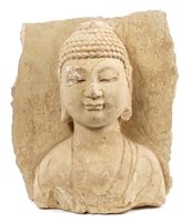 Lot 792 - Antique Chinese carved stone relief bust of...