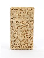 Lot 802 - Small 19th century Canton carved ivory card...