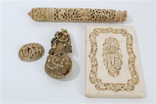 Lot 804 - 19th century Canton carved ivory card case...