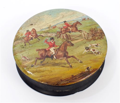 Lot 828 - 19th century painted turned wooden snuff box...
