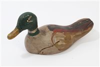 Lot 838 - Antique painted wooden decoy duck, 31cm long