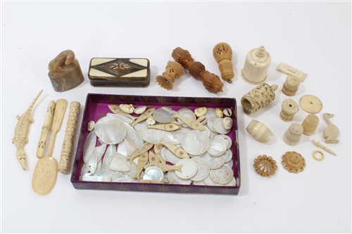 Lot 877 - Collection of assorted antique ivory bone,...