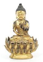 Lot 894 - Tibetan gilt brass Buddha in mediative pose,...