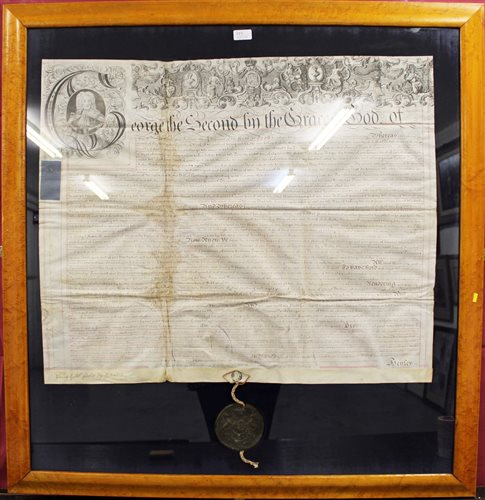 Lot 899 - George II indenture with wax seal, in glazed...