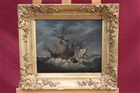Lot 945 - Antique oil on panel - shipping in squally...
