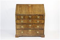 Lot 1418 - Early 18th century walnut crossbanded bureau,...