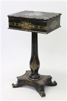 Lot 1421 - Victorian black papier mâché abalone inlaid...