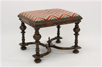 Lot 1358 - Carolean-style carved walnut stool with...