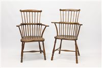 Lot 1361 - Pair of early 19th century ash and elm stick...