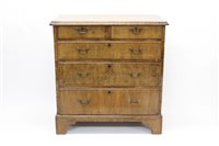 Lot 1369 - Early 18th century walnut chest of drawers,...