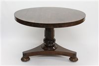 Lot 1388 - William IV rosewood breakfast table, circular...