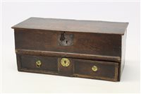 Lot 1408 - Late 17th century oak bible box, plank lid...