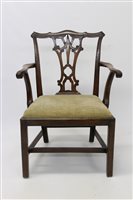 Lot 1412 - George III mahogany elbow chair with carved...