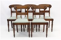 Lot 1312 - Set of five Regency mahogany dining chairs,...