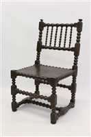 Lot 1326 - Unusual oak bobbin-turned chair with spindle...