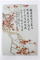 Lot 184 - Chinese porcelain panel with flowering tree...