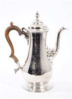 Lot 203 - George III silver coffee pot of baluster form,...