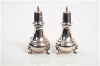 Lot 205 - Pair early 20th century silver peppers of...