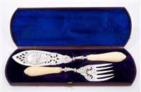 Lot 213 - Pair Victorian silver fish servers with...