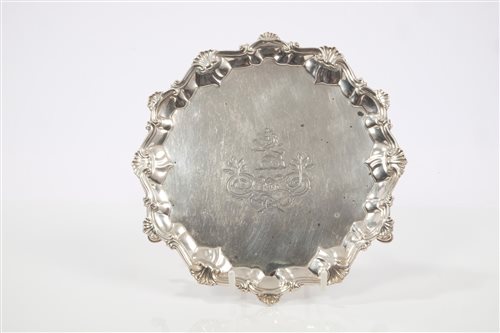 Lot 225 - Early George III silver waiter of hexagonal