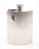 Lot 238 - Late 1940s silver spirit flask of shaped form,...