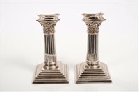 Lot 248 - Pair of silver plated 4¾ inch Corinthian...